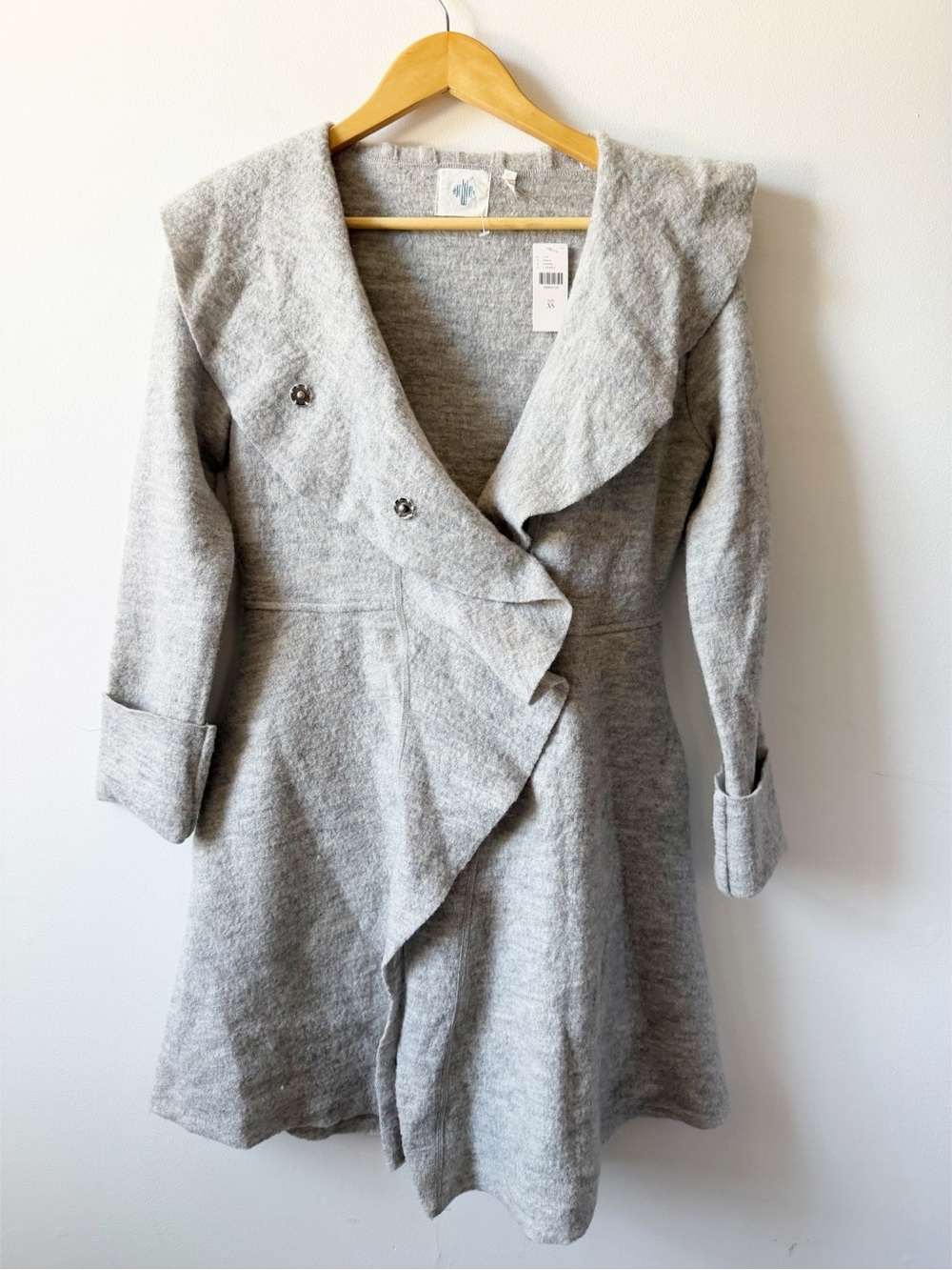 Anthropologie Light Gray Ruffled Front Long Sleeve Knit Cardigan